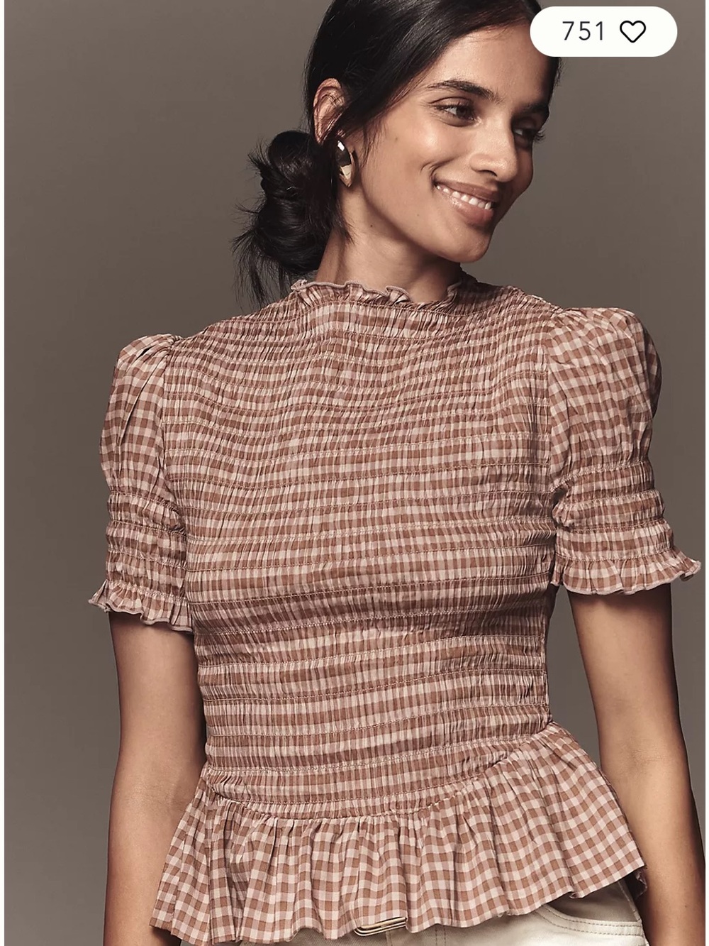 Reformation Aggie Puff-Sleeve Smocked Peplum Top
